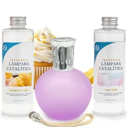 Pack économique Lampe Catalytique Fuchsia Mat + Parfum Lemon Cake (500 ml) + Nettoyant Neutre (200 ml) + Mèche de Rechange