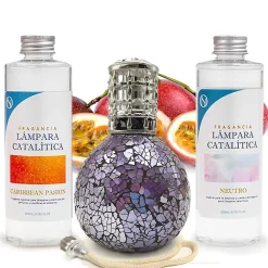 Pack économique Lampe Catalytique Mosaïque de minuit + Caribbean Passion (200 ml) + Nettoyant Neutre (200 ml) + Mèche Rechange