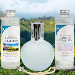 Pack économique Lampe Catalytique Bleu Gris Mat + Parfum Provence Breeze (500 ml) + Nettoyant Neutre (200 ml) + Mèche de Rechange