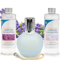 Pack économique Lampe Catalytique Bleu Gris Mat + Parfum Lavender Expression (500ml) + Nettoyant Neutre (200ml) + Mèche Rechange