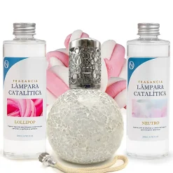Pack économique Lampe Catalytique Mosaïque Blanc + Parfum Lollipop (200 ml) + Nettoyant Neutre (200 ml) + Mèche de Rechange