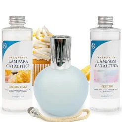 Pack économique Lampe Catalytique Bleu Gris Mat + Parfum Lemon Cake (500 ml) + Nettoyant Neutre (200 ml) + Mèche de Rechange