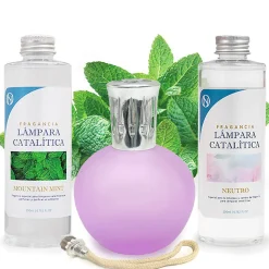 Pack économique Lampe Catalytique Fuchsia Mat + Parfum Mountain Mint (200 ml) + Nettoyant Neutre (200 ml) + Mèche de Rechange