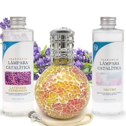 Pack économique Lampe Catalytique Mosaïque Bicolore + Lavender Expression (200 ml) + Nettoyant Neutre (200 ml) + Mèche Rechange