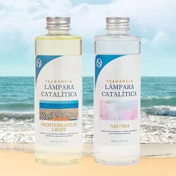 Pack économique Lampe Catalytique Bleu-Gris Mat + Parfum Mediterranean Light (200ml) + Nettoyant Neutre (200ml) + Mèche Rechange