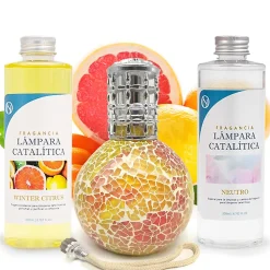 Pack économique Lampe Catalytique Mosaïque Bicolore + Parfum Winter Citrus (200ml) + Nettoyant Neutre (200ml) + Mèche de Rechange