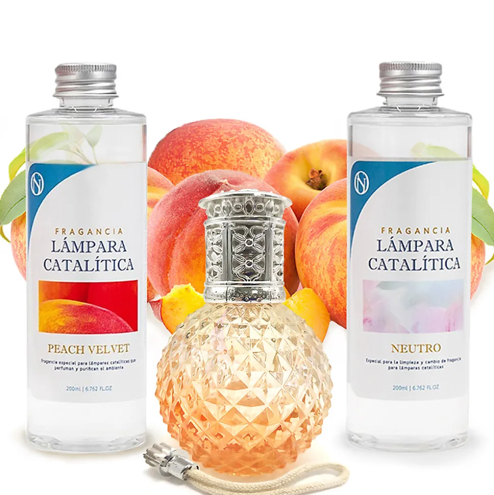 Pack économique Lampe Catalytique Orange Diamonds + Parfum Peach Velvet (200 ml) + Nettoyant Neutre (200 ml) + Mèche de Rechange