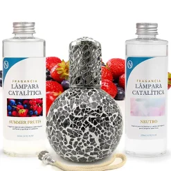 Pack économique Lampe Catalytique Mosaïque Noir + Parfum Summer Fruits (500 ml) + Nettoyant Neutre (200 ml) + Mèche de Rechange