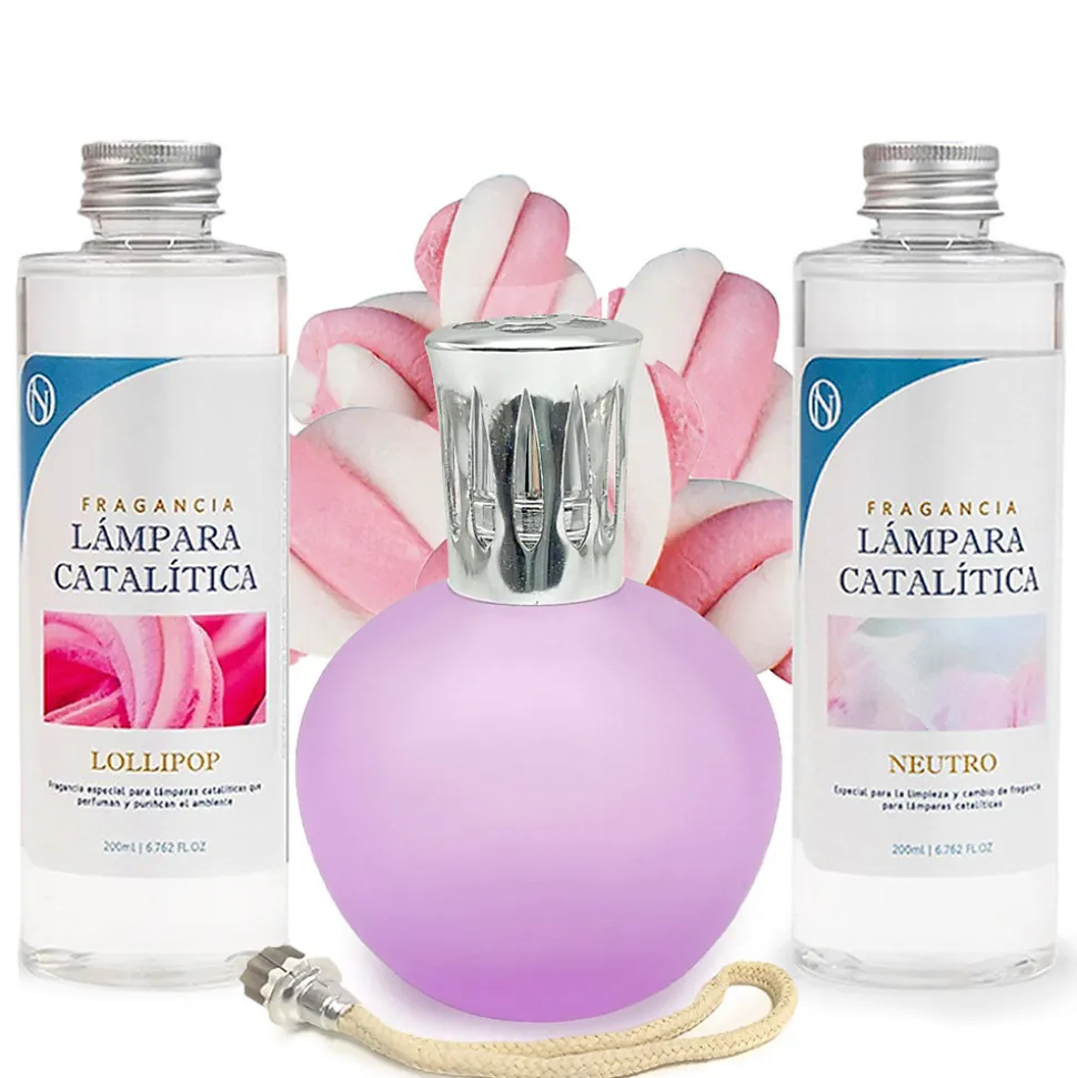 Pack économique Lampe Catalytique Fuchsia Mat + Parfum Lollipop (200 ml) + Nettoyant Neutre (200 ml) + Mèche de Rechange