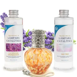 Pack économique Lampe Catalytique Drops Orange + Parfum Lavender Expression (200 ml) + Nettoyant Neutre (200 ml) + Mèche Rechange