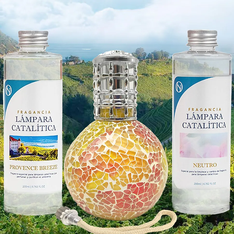 Pack économique Lampe Catalytique Mosaïque Bicolore + Parfum Provence Breeze (500 ml) + Nettoyant Neutre (200 ml) + Mèche Rechange