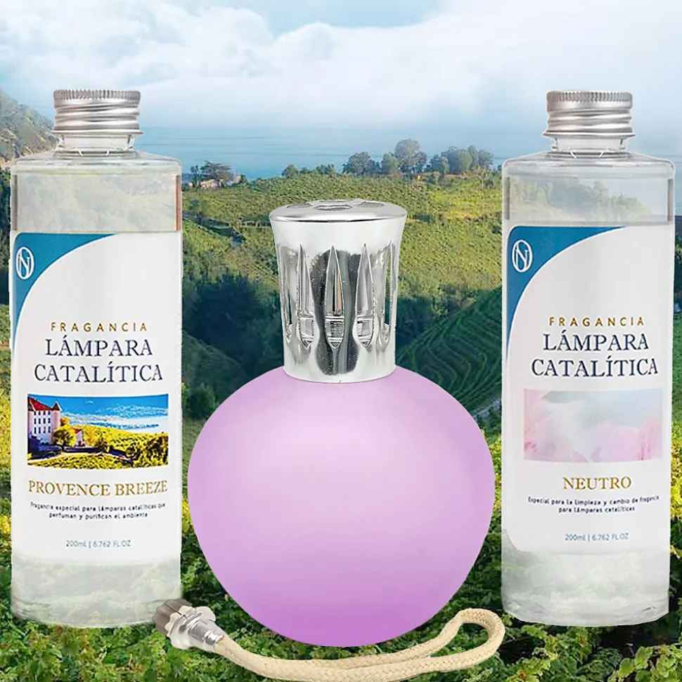 Pack économique Lampe Catalytique Fuchsia Mat + Parfum Provence Breeze (200 ml) + Nettoyant Neutre (200 ml) + Mèche de Rechange