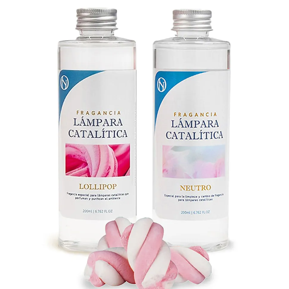 Pack économique Lampe Catalytique Bleu Gris Mat + Parfum Lollipop (500 ml) + Nettoyant Neutre (200 ml) + Mèche de Rechange