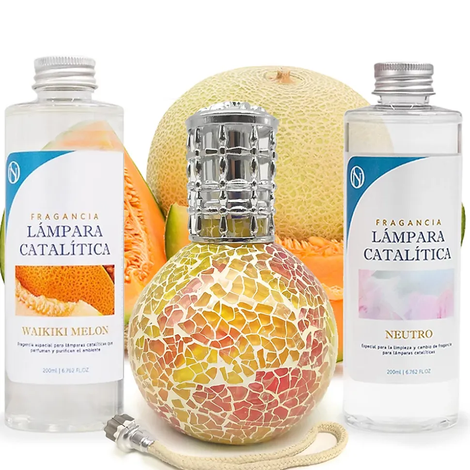Pack économique Lampe Catalytique Mosaïque Bicolore + Parfum Waikiki Melon (200ml) + Nettoyant Neutre (200ml) + Mèche de Rechange