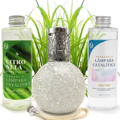 Pack économique Lampe Catalytique Mosaïque Blanc + Parfum Citronnelle (200 ml) + Nettoyant Neutre (200 ml) + Mèche de Rechange