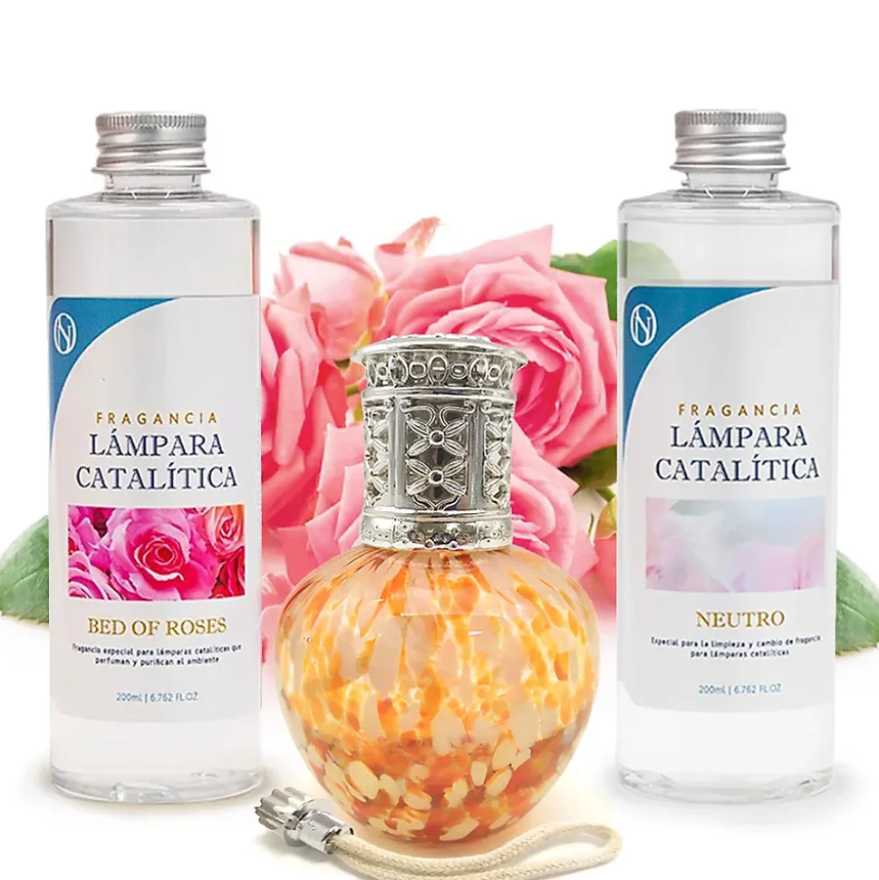 Pack économique Lampe Catalytique Drops Orange + Parfum Bed of Roses (500 ml) + Nettoyant Neutre (200 ml) + Mèche de Rechange