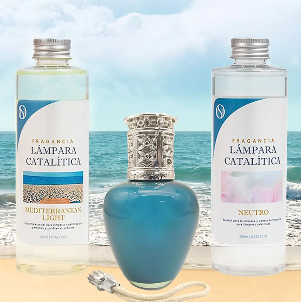 Pack économique Lampe Catalytique Aqua Marina + Parfum Mediterranean Light (200 ml) + Nettoyant Neutre (200 ml) + Mèche Rechange
