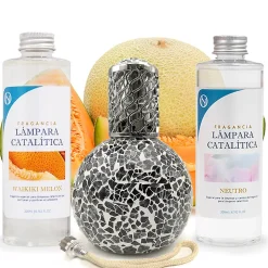 Pack économique Lampe Catalytique Mosaïque Noir + Parfum Waikiki Melon (500 ml) + Nettoyant Neutre (200 ml) + Mèche de Rechange