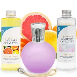 Pack économique Lampe Catalytique Fuchsia Mat + Parfum Winter Citrus (200 ml) + Nettoyant Neutre (200 ml) + Mèche de Rechange