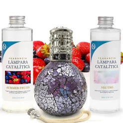 Pack économique Lampe Catalytique Mosaïque de minuit + Parfum Summer Fruits (500 ml) + Nettoyant Neutre (200 ml) + Mèche Rechange