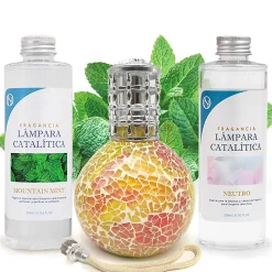 Pack économique Lampe Catalytique Mosaïque Bicolore + Parfum Mountain Mint (500 ml) + Nettoyant Neutre (200 ml) + Mèche Rechange