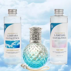 Pack économique Lampe Catalytique Blue Diamonds + Parfum Cotton Clean (500 ml) + Nettoyant Neutre (200 ml) + Mèche de Rechange