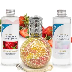 Pack économique Lampe Catalytique Mosaïque Bicolore + Parfum Wild Strawberry (200ml) + Nettoyant Neutre (200ml) + Mèche Rechange