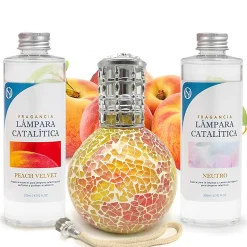 Pack économique Lampe Catalytique Mosaïque Bicolore + Parfum Peach Velvet (500 ml) + Nettoyant Neutre (200 ml) + Mèche de Rechange