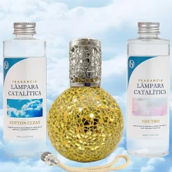 Pack économique Lampe Catalytique Mosaïque Doré + Parfum Cotton Clean (200 ml) + Nettoyant Neutre (200 ml) + Mèche de Rechange