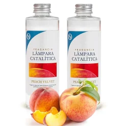 Pack économique 2x Parfum pour lampe catalytique : Arôme Peach Velvet. Profitez plus longtemps de votre parfum préféré