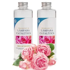 Pack économique 2x Parfum pour lampe catalytique 500 ml : Arôme Bed of Roses. Profitez plus longtemps de votre parfum préféré