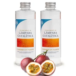 Pack économique 2x Parfum pour lampe catalytique 200ml : Arôme Caribbean Passion. Profitez plus longtemps de votre parfum préféré