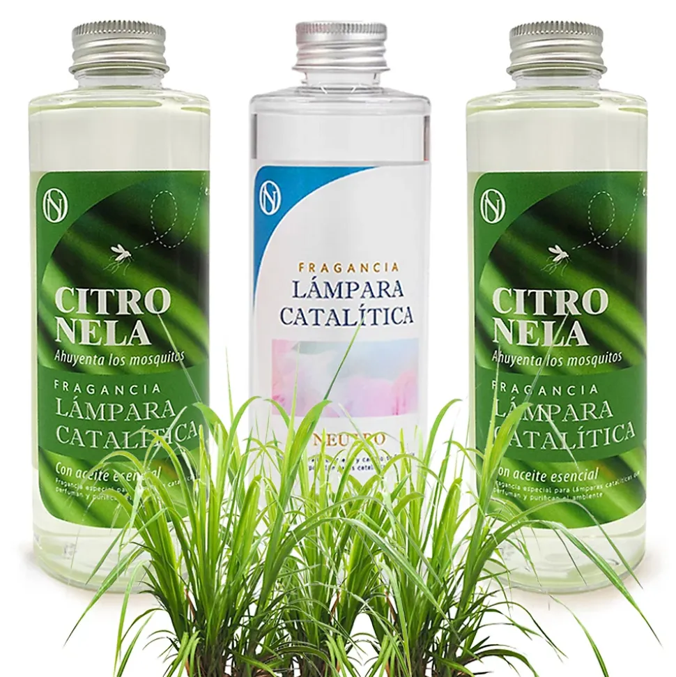Pack économique 3x Parfums pour lampe catalytique : Arôme Citronnelle 500 ml + Nettoyant neutre 200 ml