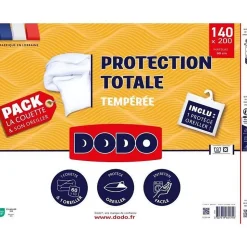 Pack couette 140x200 cm + 1 oreiller 60x60 cm + 1 Protege oreiller 60x60 cm - garnissage 100% Polyester - 350g/m² - blanc - DODO