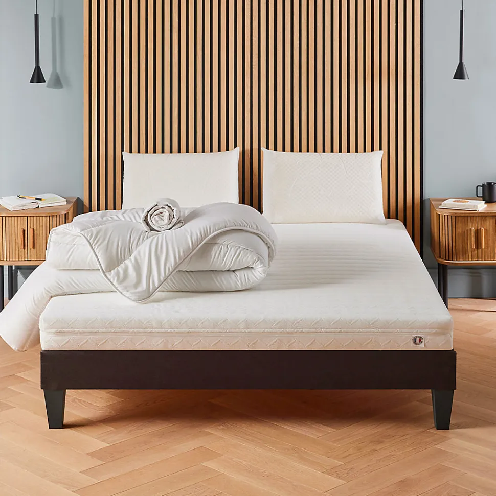 Pack Egio 160x200 cm Matelas Mousse + Sommier Bois + Accessoires