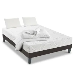 Pack Eupraxie 90x190 cm Matelas Mousse + Sommier Bois + Accessoires