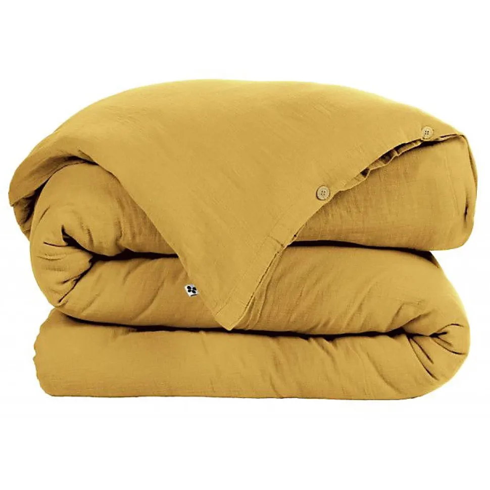 Pack housse de couette "Gaïa" toutes dimensions "Gaze de Coton" - Gaïa Safran - Pack 3 Pièces pour lit 90 x 190 cm (1 Housse de co