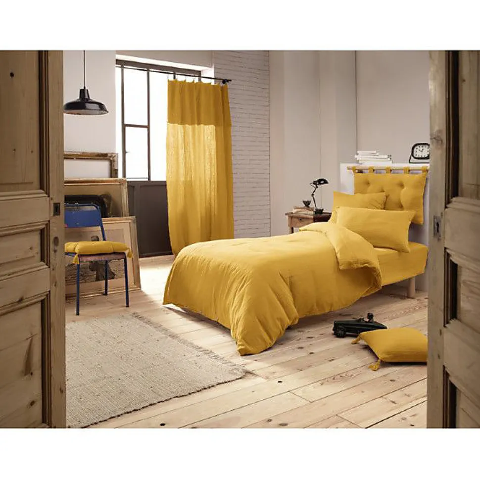 Pack housse de couette "Gaïa" toutes dimensions "Gaze de Coton" - Gaïa Safran - Pack 3 Pièces pour lit 90 x 190 cm (1 Housse de co