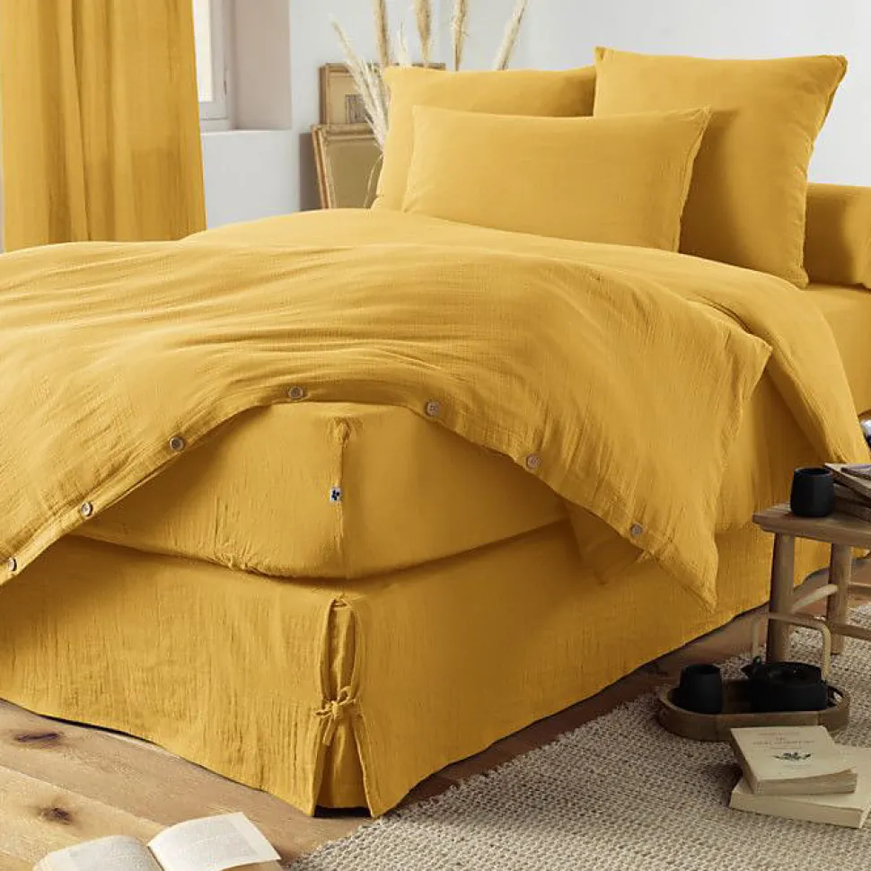 Pack housse de couette "Gaïa" toutes dimensions "Gaze de Coton" - Gaïa Safran - Pack 3 Pièces pour lit 90 x 190 cm (1 Housse de co