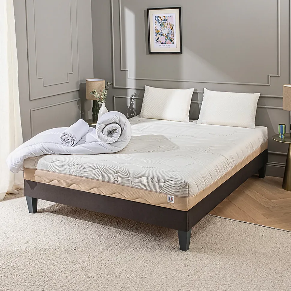 Pack Leman 140x200 cm Matelas Mousse + Sommier Bois + Accessoires