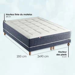 Pack matelas 7 zones sommier bleu couette oreillers 180x200