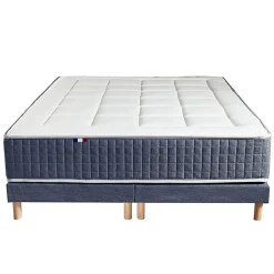 Pack matelas 7 zones sommier bleu couette oreillers 180x200