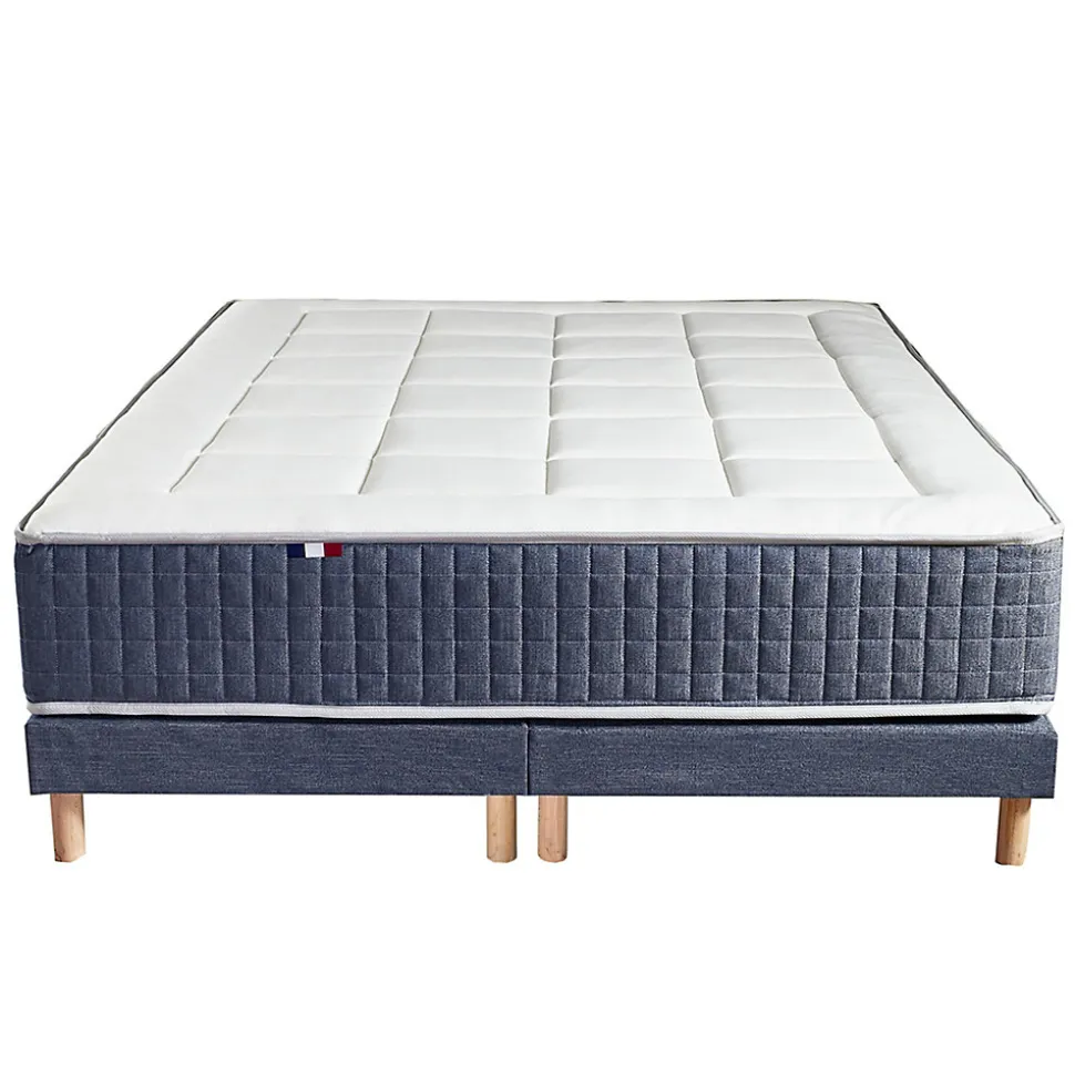 Pack matelas 7 zones sommier bleu couette oreillers 180x200