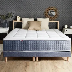 Pack matelas 7 zones sommier bleu couette oreillers 160x200