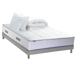 Pack matelas ressort 7 zones et sommier et oreiller couette 140x190