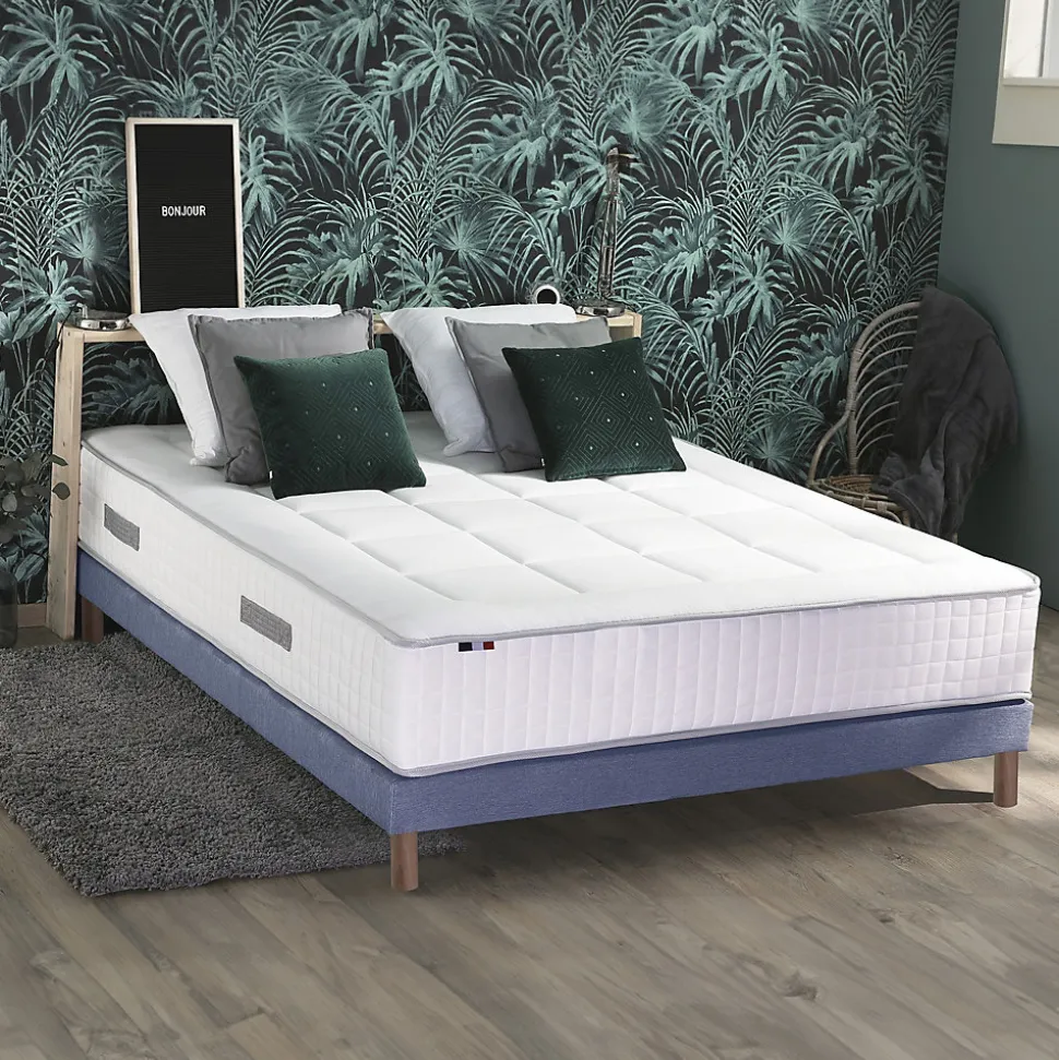 Pack matelas ressort 7 zones sommier oreiller couette 160x200