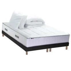 Pack matelas ressort 7 zones sommier oreiller couette 2x90x200
