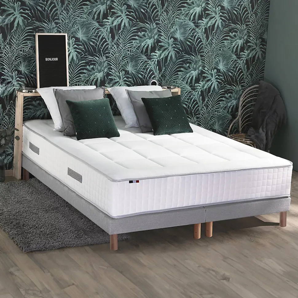 Pack matelas ressort et visco et 2 sommiers couette oreiller 180x200