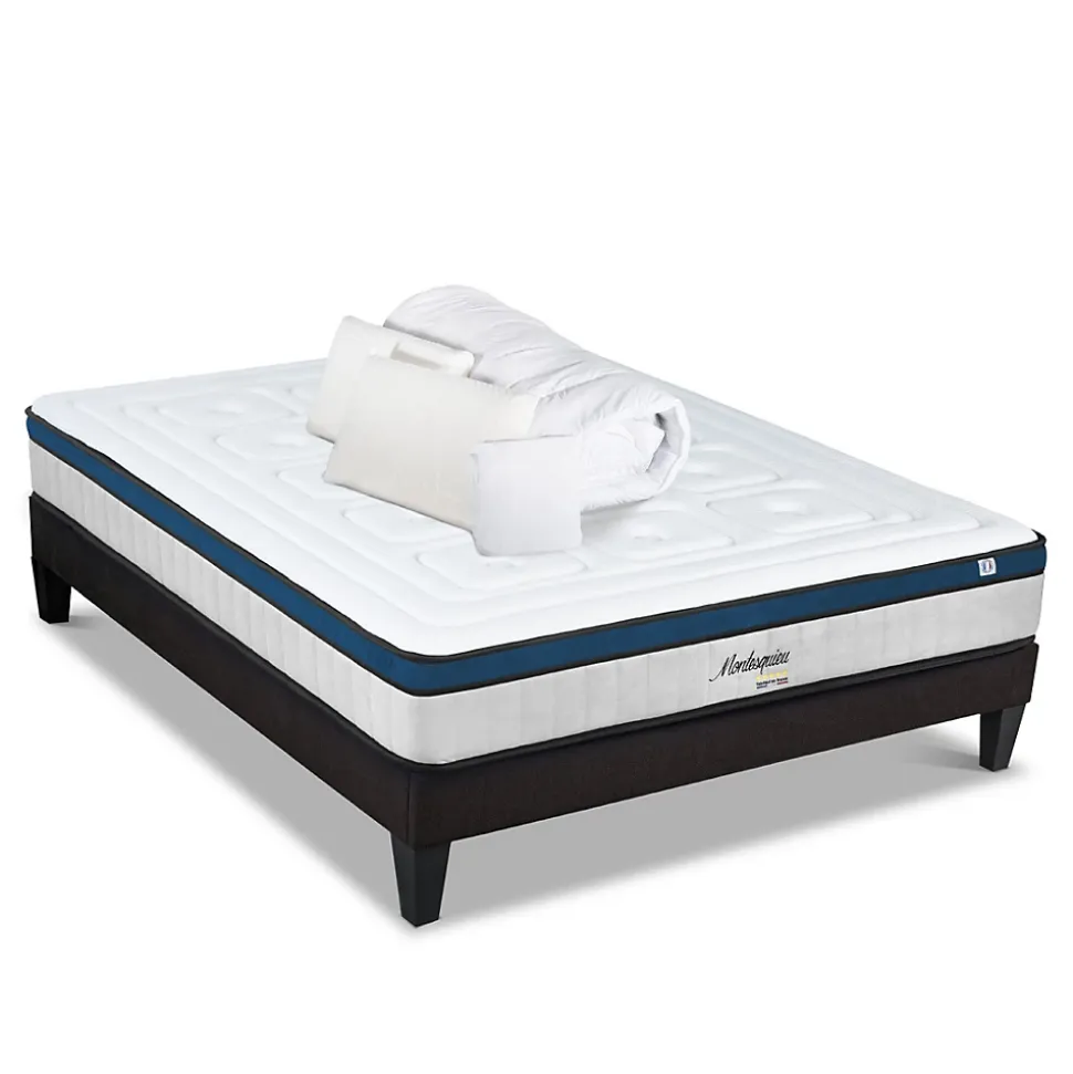 Pack Montesquieu 180x200 cm Matelas Ressorts + Sommier Bois + Accessoires