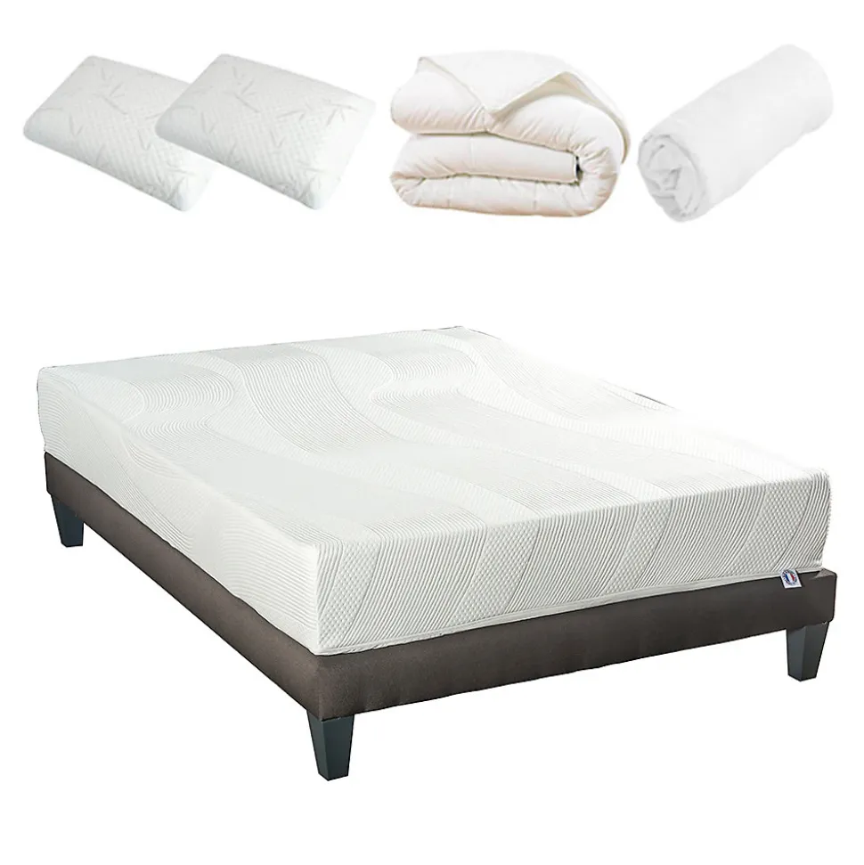 Pack Paris 140x190 cm Matelas Mousse + Sommier Bois + Accessoires